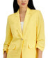 ფოტო #3 პროდუქტის Women's Linen-Blend, One-Button Scrunch Sleeve Blazer