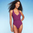 Фото #1 товара Women's Ribbed Plunge Twist-Front One Piece Swimsuit - Shade & Shore Purple L
