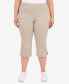 Plus Size Essentials Solid Pull-On Capri Pants with Detailed Split Hem
