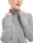 Фото #4 товара Weekday Winona high neck rib zip-through cardigan in Grey