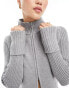 Weekday Winona high neck rib zip-through cardigan in Grey