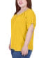 ფოტო #3 პროდუქტის Plus Size Short Sleeve Round Neck Henley Top