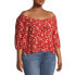 No Boundaries Peplum Top Women's 2X Red Floral Pleated Cotton Off the Shoulder