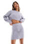 Aria Cove knitted zip through mini skirt co-ord in grey