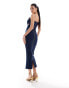 Vesper plunge spaghetti strap cut out midaxi dress in navy