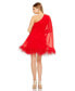 Фото #3 товара Women's One Shoulder Trapeze Dress with Feather Trim