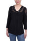 ფოტო #1 პროდუქტის Petite Long Sleeve Top with Mesh Insets