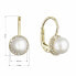 Luxury yellow gold dangling earrings with real pearls 91P00020
