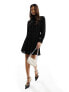 Фото #3 товара & Other Stories frill high neck long sleeve dress with puff sleeves in black