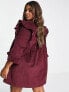 Фото #3 товара ASOS DESIGN Curve cord mini smock dress with ruffle shoulder in dark berry