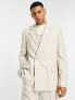 Topman double breasted wool mix wrap suit jacket in ecru