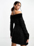 Miss Selfridge bardot boucle mini dress with velvet trim in black