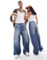 Фото #1 товара Weekday Unisex Astro loose fit wide leg jeans in jackpot blue