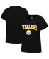 Фото #1 товара Women's Black Pittsburgh Steelers Plus Size Arch Over Logo T-shirt