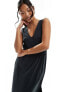 Vila Petite slinky v neck midaxi dress in black