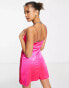 New Look 90s velvet a-line dress in bright pink