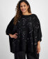 ფოტო #1 პროდუქტის Plus Size Floral Sequined Poncho Sweater