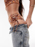 Фото #1 товара Topshop high-waist rushed waist bikini bottoms in brown ditsy floral