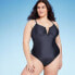 Фото #1 товара Women's Shirred V-Wire Plunge One Piece Swimsuit - Shade & Shore Dark Gray