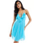 ASOS DESIGN lace up ruffle cami mini dress with godet in turquoise