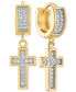 ფოტო #2 პროდუქტის Cubic Zirconia Cross Dangle Huggie Hoop Earrings in 14k Gold-Plated Sterling Silver, Created for Macy's