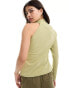 Фото #2 товара JDY one sleeve asymmetric top in sage green