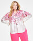 Фото #2 товара Plus Size Floral Ruffle-Neck Smocked-Cuff Blouse