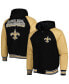 Фото #1 товара Men's Black New Orleans Saints Defender Raglan Full-Zip Hoodie Varsity Jacket