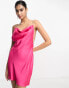 Фото #4 товара ASOS DESIGN satin diamante trim strap cowl neck mini cami dress in hot pink