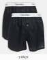 Фото #1 товара Calvin Klein 2 pack woven boxers with contrast waistband in black