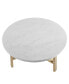 30 inch Round Coffee Table in Faux White Marble and Acorn