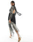 Фото #4 товара ASOS DESIGN chiffon tie neck waisted dress with asymmetric hem detail in mixed print