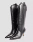 NA-KD knee high stilletto western boots in black