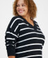 Фото #3 товара Trendy Plus Size Striped V-Neck Long-Sleeve Sweater, Created for Macy's