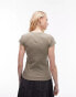 Topshop lace pointelle longline tee in khaki Зеленый, L - EU 44 - фото #4