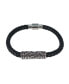 ფოტო #1 პროდუქტის Loose Fit Silver Filigree Pattern on Black Leather Bracelet