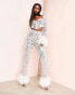 ASOS LUXE co-ord sweetheart neck faux feather trim sleeve sequin crop top in silver