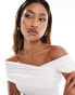 Kaiia slinky drape off shoulder top co-ord in white