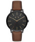 ფოტო #1 პროდუქტის Men's Brown Leather Strap Watch 42mm