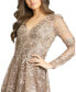 ფოტო #4 პროდუქტის Women's Embellished Plunge Neck Illusion Long Sleeve Midi