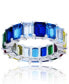 Rainbow Colored Emerald Cut Cubic Zirconia Eternity Band in Rhodium Plated Sterling Silver