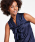 Фото #3 товара Women's Tie-Neck Sleeveless Satin Blouse, Created for Macy's