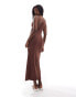 ASOS DESIGN ribbed cowl front midi dress with beaded strap in chocolate Коричневый, S - EU 36-38 - фото #2