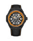 Men's Automatic Watch Alligator Embossed Genuine Leather Strap with Decorative Stitching