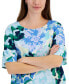 Фото #3 товара Women's 100% Linen Garden Blur Ruffled Top, Created for Macy's