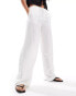 Mango linen straight leg relaxed trousers in white