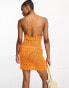 Фото #3 товара Miss Selfridge festival back detail high neck crochet mini dress in orange