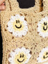 ASOS DESIGN crochet sunny happy face tote bag in natural