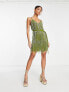 ASOS DESIGN embellished fringe mini dress with tie waist detail in lime