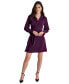 Petite Collared-V-Neck Long-Sleeve Short Dress